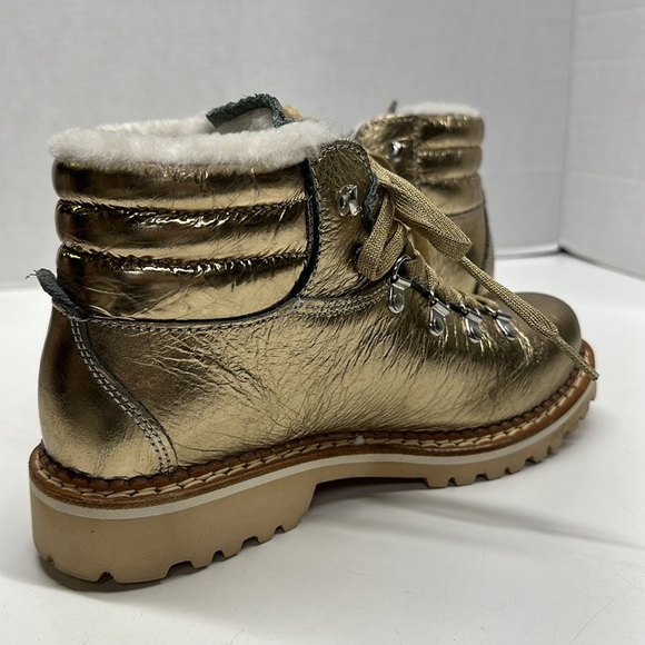 Montelliana 1965 Marlena Hiking Boots Shearling Lined Leather Metallic Gold 38 8 - Picture 8 of 13